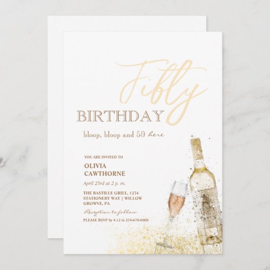 第50回誕生日パーティー | Bloop、bloopと50を用意！ 招待状 (正面/裏面)