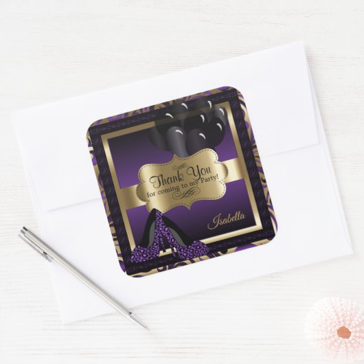 第50回誕生日パーティー | Purple Leopardハイヒール スクエアシール (封筒)