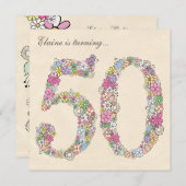 第50回誕生日パーティ春開花招待状 招待状 (正面/裏面)