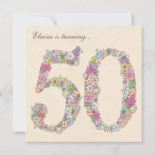 第50回誕生日パーティ春開花招待状 招待状 (正面)