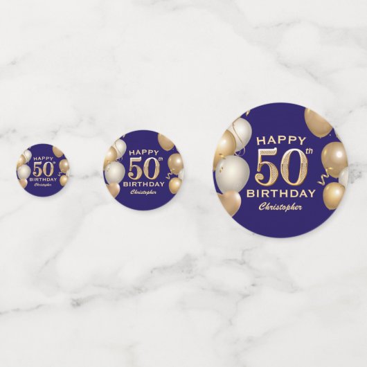 第50回誕生日会ネイビーブルーと金ゴールド風船 コンフェッティ (裏面)