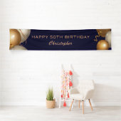 第50回誕生日会ネイビーブルーと金ゴールド風船 横断幕 (インサイチュ)