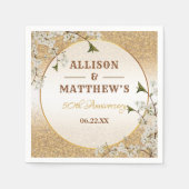 第50回金ゴールドグリッターフレーム結婚フローラ記念日 スタンダードカクテルナプキン (正面)