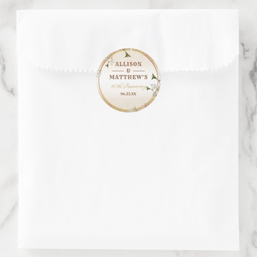 第50回金ゴールドグリッターフレーム結婚フローラ記念日 ラウンドシール (バッグ)