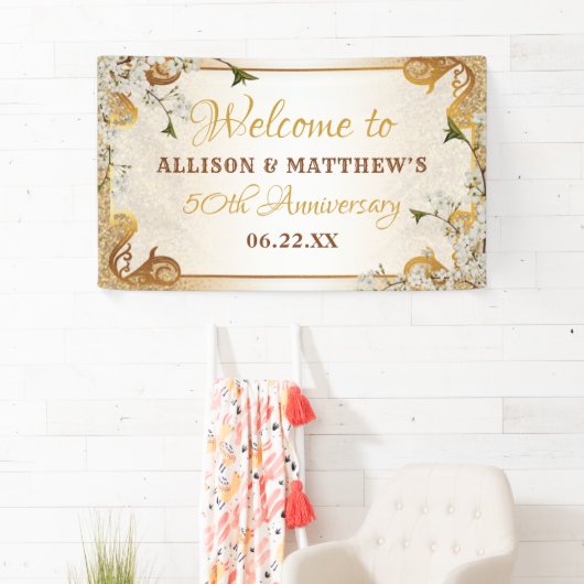 第50回金ゴールドグリッターフレーム結婚フローラ記念日 横断幕 (インサイチュ)