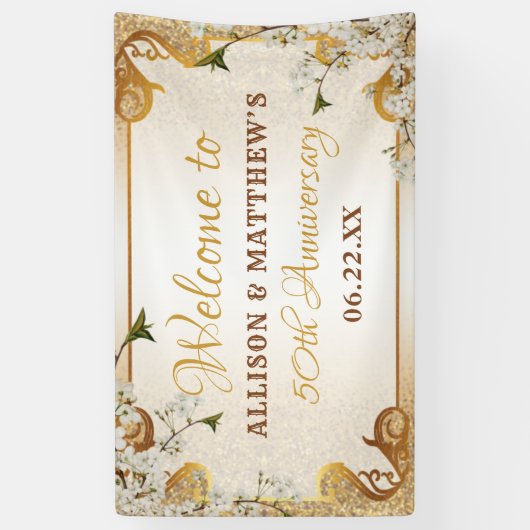 第50回金ゴールドグリッターフレーム結婚フローラ記念日 横断幕 (縦)