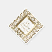 第50回金ゴールドフローラダマスクとホワイト スタンダードカクテルナプキン (角)