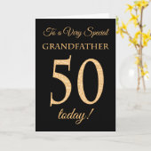 第50回金ゴールド効果ブラック、祖父誕生日 カード (黄色い花)