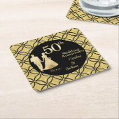 第50回金ゴールド結婚カップルグリッター スクエアペーパーコースター (アングル)