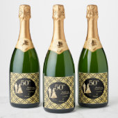 第50回金ゴールド結婚カップルグリッター スパークリングワインラベル (ボトル)