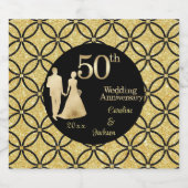 第50回金ゴールド結婚カップルグリッター スパークリングワインラベル (シングルラベル)