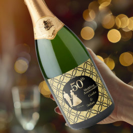 第50回金ゴールド結婚カップルグリッター スパークリングワインラベル