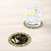 第50回金ゴールド結婚カップルグリッター ラウンドペーパーコースター (インサイチュ)