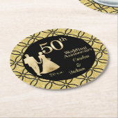 第50回金ゴールド結婚カップルグリッター ラウンドペーパーコースター (アングル)