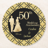 第50回金ゴールド結婚カップルグリッター ラウンドペーパーコースター (正面)