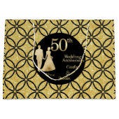 第50回金ゴールド結婚カップルグリッター ラージペーパーバッグ (正面)