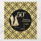 第50回金ゴールド結婚カップルグリッター ワインラベル (シングルラベル)