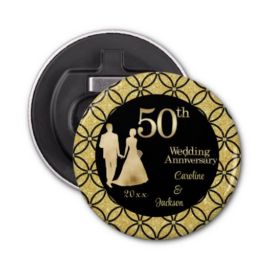 第50回金ゴールド結婚カップルグリッター 栓抜き (正面)