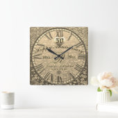 第50回金ゴールド結婚記念ヴィンテージアンティーク スクエア壁時計 (ホーム)