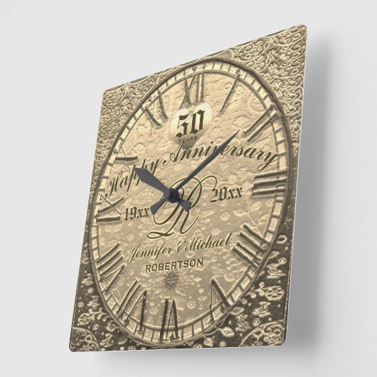 第50回金ゴールド結婚記念ヴィンテージアンティーク スクエア壁時計 (傾斜)