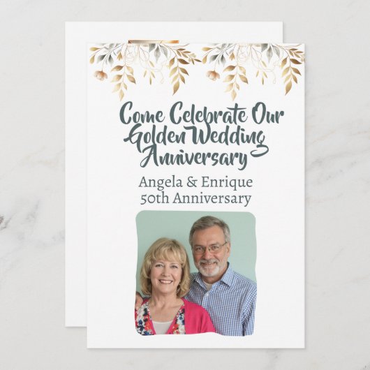 第50回金結婚金記念日パーティーお祝い 招待状 (正面/裏面)