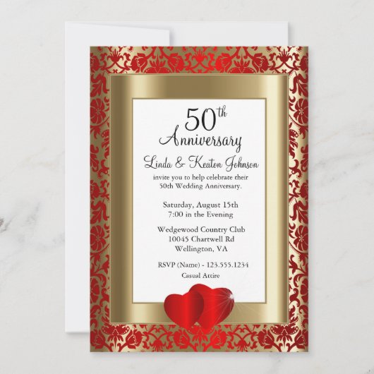 第50回金・赤結婚記念日 | DIY文字 招待状 (正面)