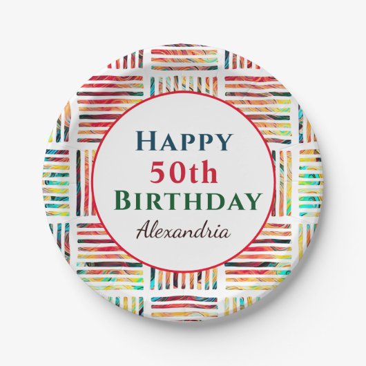 第50回50回ハッピーバースデー模様 ペーパープレート (正面)