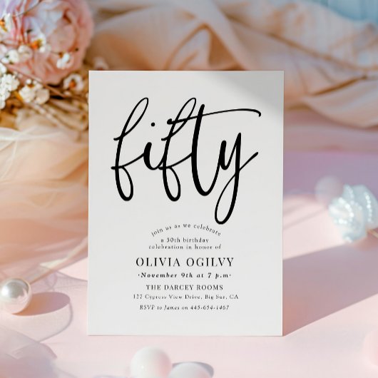 第50回B&W誕生日パーティスクモダンリプトタイポグラフィ 招待状
