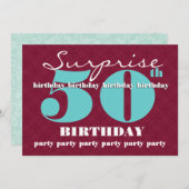 第50回SUPRISE誕生日パーティーアクアレッドホワイトT302 招待状 (正面/裏面)