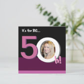 第50大きい5Oh! 写真テンプレートの誕生会-ピンク 招待状 (スタンド正面)