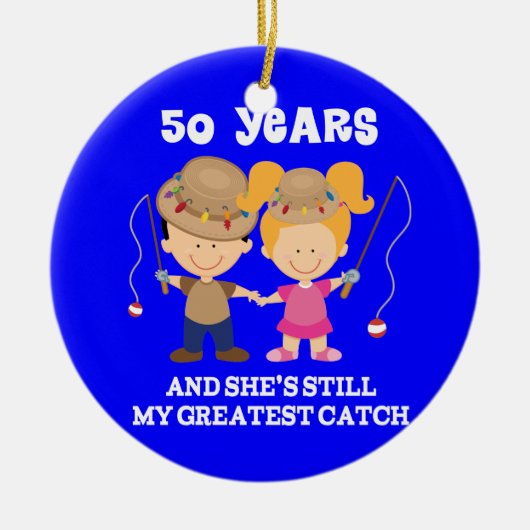 第50彼のための結婚記念日のおもしろいなギフト セラミックオーナメント (正面)