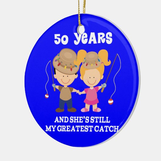 第50彼のための結婚記念日のおもしろいなギフト セラミックオーナメント (左)