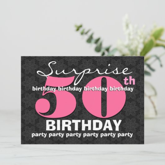 第50彼女のE32のための驚きの誕生会のピンクの黒 招待状 (スタンド正面)