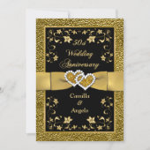 第50招待3を結婚する記念日によって結合されるハート 招待状 (正面)