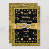 第50招待3を結婚する記念日によって結合されるハート 招待状 (正面/裏面)