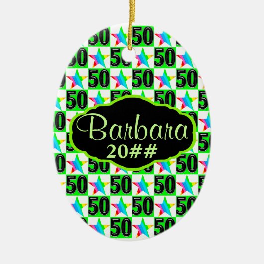 第50星とすごい日付パーソナライズされた付きオーナメント セラミックオーナメント (正面)