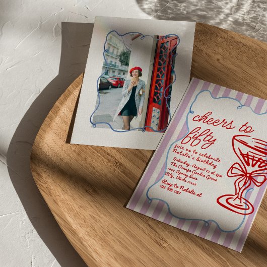 第50期チャンパ描ン50期フォトカラフル誕生日 招待状