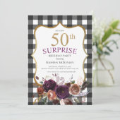 第50期バッファロープレイドパープルフローラグリッター誕生日 招待状 (スタンド正面)