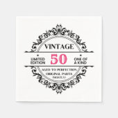 第50期ブラック&ピンクヴィンテージ誕生日 スタンダードカクテルナプキン (正面)