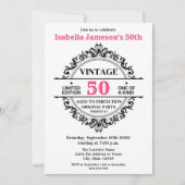 第50期ブラック&ピンクヴィンテージ誕生日 招待状 (正面)
