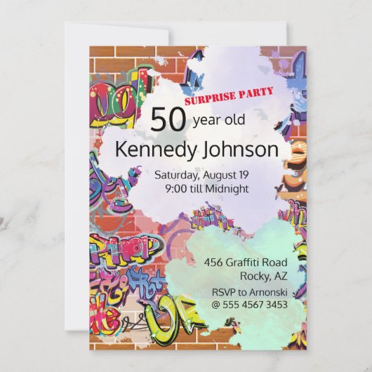 第50期女子誕生日バートガールおもしろい顔切り出し 招待状 (裏面)