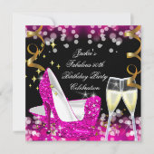 第50期素晴らしいホットピンクグリッターハイヒール誕生日 招待状 (正面)
