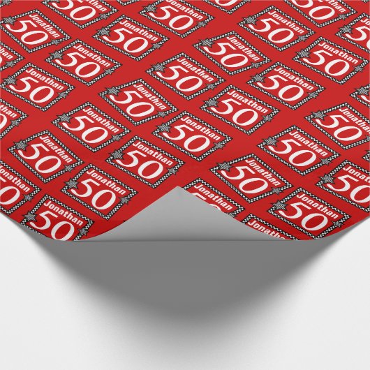 第50点検された星との誕生日の赤 ラッピングペーパー (角)