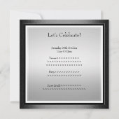 第50男性の誕生日の白い銀製の黒い写真 招待状 (裏面)