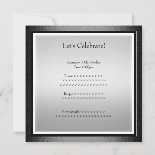 第50男性の誕生日の白い銀製の黒い写真 招待状 (裏面)
