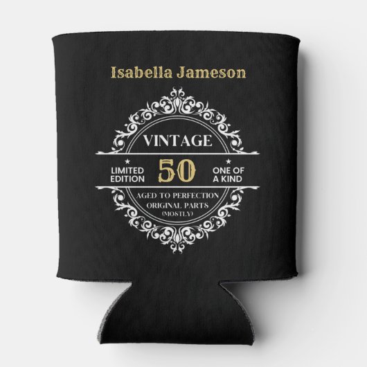 第50白黒金ゴールドおもしろいヴィンテージ誕生日 缶クーラー (裏面)