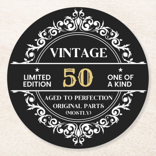 第50白黒金ゴールドヴィンテージ誕生会 ラウンドペーパーコースター (正面)