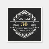 第50白黒金ゴールドヴィンテージ誕生日 スタンダードカクテルナプキン (正面)