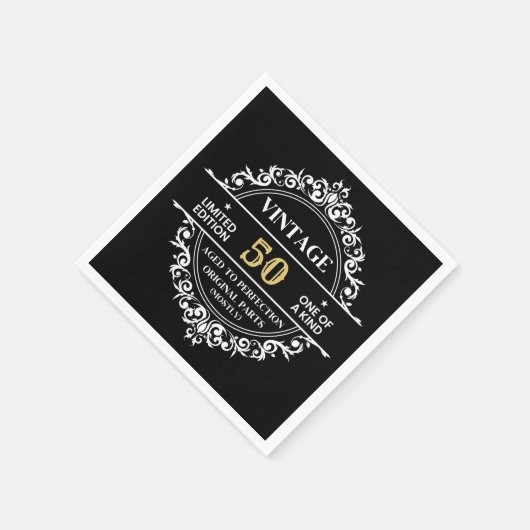 第50白黒金ゴールドヴィンテージ誕生日 スタンダードカクテルナプキン (角)