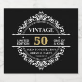 第50白黒金ゴールドヴィンテージ誕生日 スパークリングワインラベル (シングルラベル)